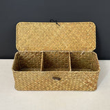 Multi-Compartment Wicker Rattan Storage Basket with Lid - Rustic Home Organizer for Shelves, Home Storage,Toilet Paper, Snacks In Australia - Darrahopens