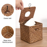 Woven Tissue Box Cover Square,Decorative Tissue Box Holder, Made of Natural Seagrass for Home Office Car Automotive Decoration