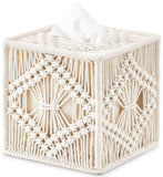 Square Open-Bottom Tissue Box Holder Boho Decor Tissue Organizer Bohemian Handmade Woven Tissue Cube Box for Bathroom Bedroom