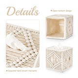 Square Open-Bottom Tissue Box Holder Boho Decor Tissue Organizer Bohemian Handmade Woven Tissue Cube Box for Bathroom Bedroom