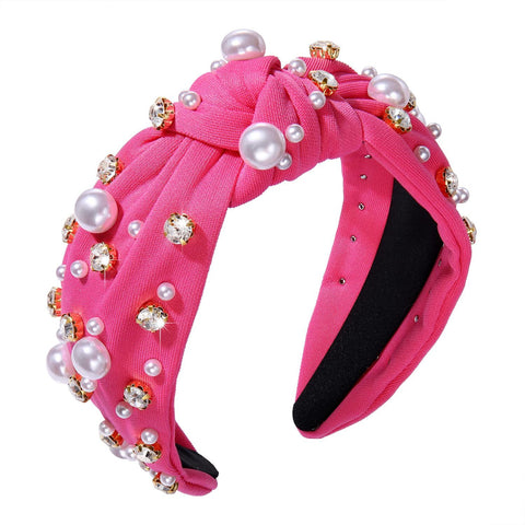 Pearl Knotted Headband for Women White Pearl Rhinestone Crystal Jeweled Embellished Hairband Fashion Elegant Ladies Wide Top Knot In Australia - Darrahopens
