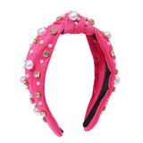 Pearl Knotted Headband for Women White Pearl Rhinestone Crystal Jeweled Embellished Hairband Fashion Elegant Ladies Wide Top Knot