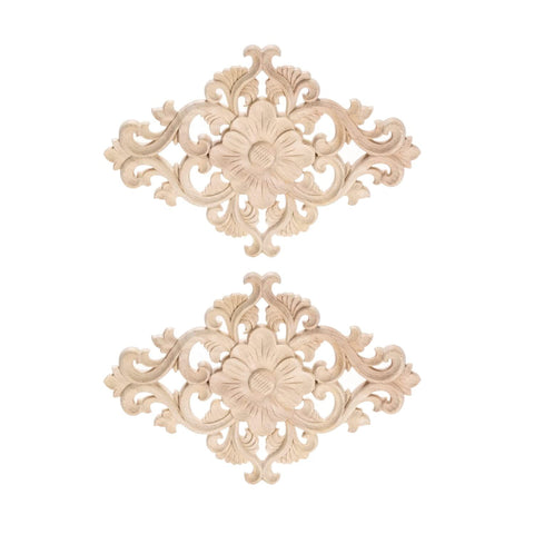 Wood Carved Appliques, 2Pcs Wooden Decorative Onlays,  Unpainted Furniture Center Decals for Cabinet Dresser Bed Door Wall In Australia - Darrahopens