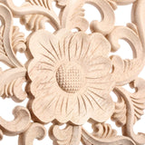 Wood Carved Appliques, 2Pcs Wooden Decorative Onlays,  Unpainted Furniture Center Decals for Cabinet Dresser Bed Door Wall