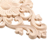 Wood Carved Appliques, 2Pcs Wooden Decorative Onlays,  Unpainted Furniture Center Decals for Cabinet Dresser Bed Door Wall
