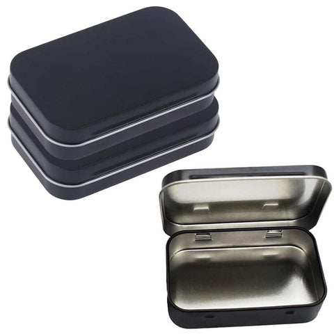 Black Rectangular Empty Hinged Tins Box Containers for First Aid Kit,Survival Kits,Storage,Herbs,Pills,Crafts and More