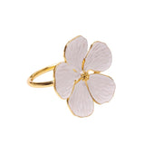 4 Pcs White Flower Napkin Rings Set, Holiday Gold Napkin Ring Holder Floral Serviette Buckles for Wedding Party Banquet