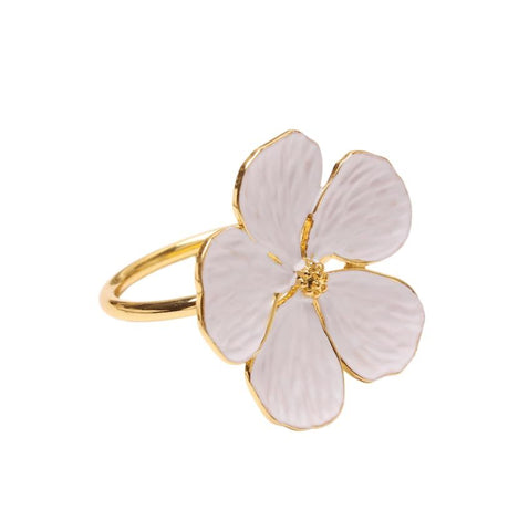 4 Pcs White Flower Napkin Rings Set, Holiday Gold Napkin Ring Holder Floral Serviette Buckles for Wedding Party Banquet