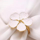 4 Pcs White Flower Napkin Rings Set, Holiday Gold Napkin Ring Holder Floral Serviette Buckles for Wedding Party Banquet