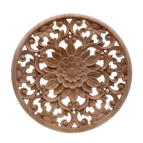 art wall hanging,Carved Flower Carving Round Wood Appliques For Furniture Cabinet Unpainted Wooden Mouldings Decal Decorative In Australia - Darrahopens