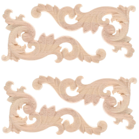 4pcs Furniture Decals Retro Decor Wood Applique Dresser Decor Unpainted Carved Unpainted Wooden Furniture Wood Carved （16*8*0.8cm） In Australia - Darrahopens