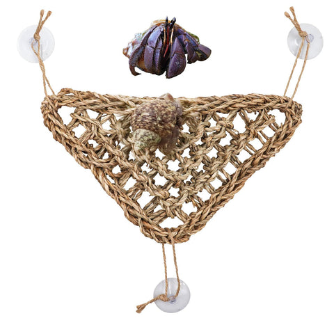 Hermit Crab Climbing Toys, Seagrass Mat Lizard Hammock with Suction Cup, Natural Seagrass Woven Net