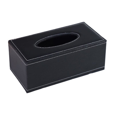 High-end Fashion PU Leather Tissue Box Holder Black with lid, Rectangular Napkin Facial Tissues Holder Dispenser(Black)