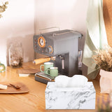 Holder with Magnetic Bottom, Decorative PU Tissue Box for Vanity Dresser Night Stand Table Countertop Home Office Car,Marble White