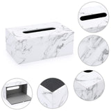 Holder with Magnetic Bottom, Decorative PU Tissue Box for Vanity Dresser Night Stand Table Countertop Home Office Car,Marble White