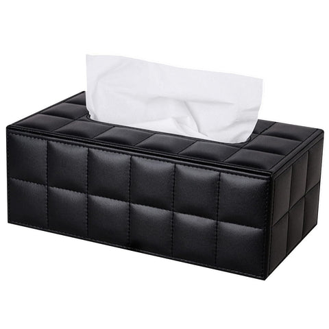 High-end Fashion PU Leather Tissue Box Holder Business Black, Rectangular Napkin Holder Drawer Paper Dispenser  (Black Checkered)