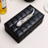 High-end Fashion PU Leather Tissue Box Holder Business Black, Rectangular Napkin Holder Drawer Paper Dispenser  (Black Checkered)