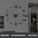 3D Wall Decal Decorative Clock,Black DIY Wall Clock for Bedroom Living Room Home Decorations,Easy to Assemble