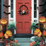 Halloween Wreath Artificial Skull Wreath Handmade Black Grapevine Wreath with Pumpkin Rose Ribbon Bat 15.7”Front Door Decorations In Australia - Darrahopens