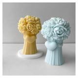 3D Love Heart with Bow Bouquet Rose Candle Silicone Mold DIY Flower Soap Plaster Epoxy Making Handmade Chocolate Baking 2pes