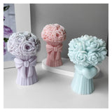 3D Love Heart with Bow Bouquet Rose Candle Silicone Mold DIY Flower Soap Plaster Epoxy Making Handmade Chocolate Baking 2pes