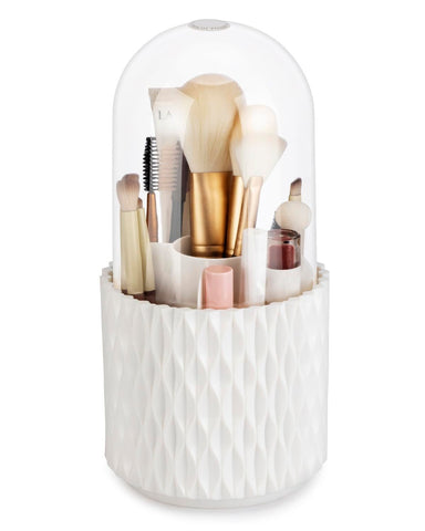 Makeup Brush Holder Organizer with Lid,360 Rotating Clear Dustproof Makeup Brushes Organizer for Vanity Desktop Bathroom In Australia - Darrahopens