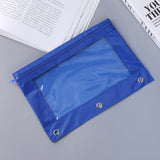Pencil Pouch,Three-hole Pencil Case Single Zipper Transparent PVC Document Storage Bag,Large Capacity Pencil Pouch with (Blue)