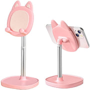 Cute Cat Phone Stand, Cat Head Cell Phone Holder for Desk,Angle&Height Adjustable Compatible with All ,-Pink