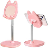 Cute Cat Phone Stand, Cat Head Cell Phone Holder for Desk,Angle&Height Adjustable Compatible with All ,-Pink