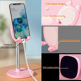Cute Cat Phone Stand, Cat Head Cell Phone Holder for Desk,Angle&Height Adjustable Compatible with All ,-Pink