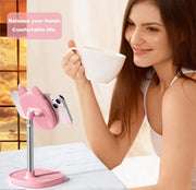 Cute Cat Phone Stand, Cat Head Cell Phone Holder for Desk,Angle&Height Adjustable Compatible with All ,-Pink