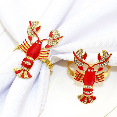 Styles Exquisite Bejeweled Red Lobster Cloisonné Brass Napkin Rings, Set of 2 - Gold Plated Metal Napkin Holders for Home Décor In Australia - Darrahopens