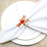 Styles Exquisite Bejeweled Red Lobster Cloisonné Brass Napkin Rings, Set of 2 - Gold Plated Metal Napkin Holders for Home Décor