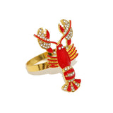 Styles Exquisite Bejeweled Red Lobster Cloisonné Brass Napkin Rings, Set of 2 - Gold Plated Metal Napkin Holders for Home Décor
