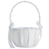 Romantic White Satin Beaded Wedding Flower Girl Basket Bowknot Decor Wedding Basket DIY Ceremony Party Decoration Candy Small