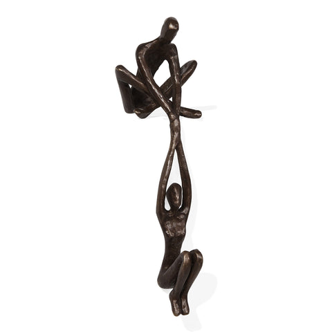 Contemporary Metal Shelf Décor - Bronze Sculpture - Man Lifting Woman from Ledge Handcrafted using the sand casting method