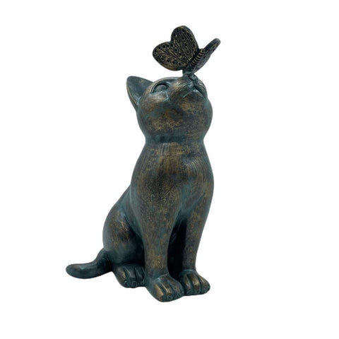 Garden Decor Statues,Cat Figurines Gifts with Butterfly,8" Scarecrow for Garden - for Indoor Outdoor Home Or Office,Garden Statues