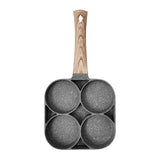 Saucepan Four- Hole Frying Pot Skillet Nonstick Frying Pan Saucepan Egg Steak Ham Pancake Wooden Handle Kitchen Cooking Breakfast