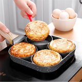 Saucepan Four- Hole Frying Pot Skillet Nonstick Frying Pan Saucepan Egg Steak Ham Pancake Wooden Handle Kitchen Cooking Breakfast