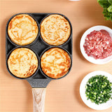 Saucepan Four- Hole Frying Pot Skillet Nonstick Frying Pan Saucepan Egg Steak Ham Pancake Wooden Handle Kitchen Cooking Breakfast