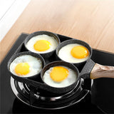 Saucepan Four- Hole Frying Pot Skillet Nonstick Frying Pan Saucepan Egg Steak Ham Pancake Wooden Handle Kitchen Cooking Breakfast