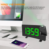Projection Alarm Clocks for Bedrooms with Radio, USB Charging Port, Auto Dimmer,  Dual Alarm Clock for Heavy( Color : Green Text )