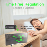 Digital Table, Electronic Number Desktop Alarm, LED Screen Curved Dimmable Mirror for Kids Bedroom (Color : Green)