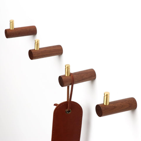 4 Pcs Wooden Wall Hooks Coat Hooks Hangers Wall Mounted Brass Decorative Wall Hooks Towel Hook, Walnut Wall Hooks(L-Shaped,Walnut)