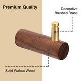 4 Pcs Wooden Wall Hooks Coat Hooks Hangers Wall Mounted Brass Decorative Wall Hooks Towel Hook, Walnut Wall Hooks(L-Shaped,Walnut)