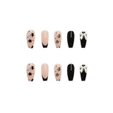 Cute Long Coffin Press on Nails Black Glossy Fake Nails Design Flower Bow French False Nails Tips Full Cover Halloween 24Pcs In Australia - Darrahopens