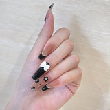 Cute Long Coffin Press on Nails Black Glossy Fake Nails Design Flower Bow French False Nails Tips Full Cover Halloween 24Pcs In Australia - Darrahopens