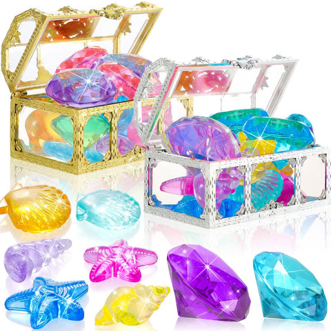 24 Pcs Diving Gems Toys Colorful Mermaid Pool Toys with 2 Treasure Pirate Boxes Summer Treasure Toys Set for Girls (Ocean Style) In Australia - Darrahopens