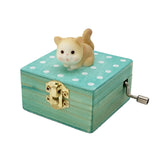 Gift Wrapped Mini Wooden Hand Crank Music Box with Lovely Cat (Tune: Castle in The Sky) (Brownish Yellow)