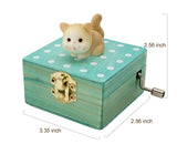 Gift Wrapped Mini Wooden Hand Crank Music Box with Lovely Cat (Tune: Castle in The Sky) (Brownish Yellow)